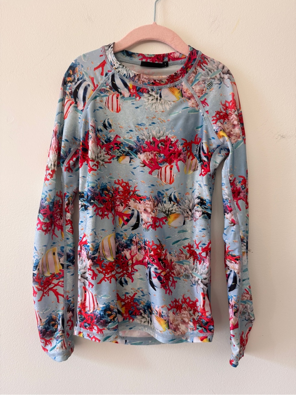 Molo Floral Coral Print Top in Light Blue and Red